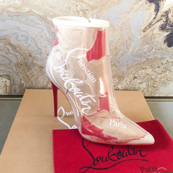 New! Christian Louboutin 100 PVC Loubi Ankle Boots - Picture 6 of 10